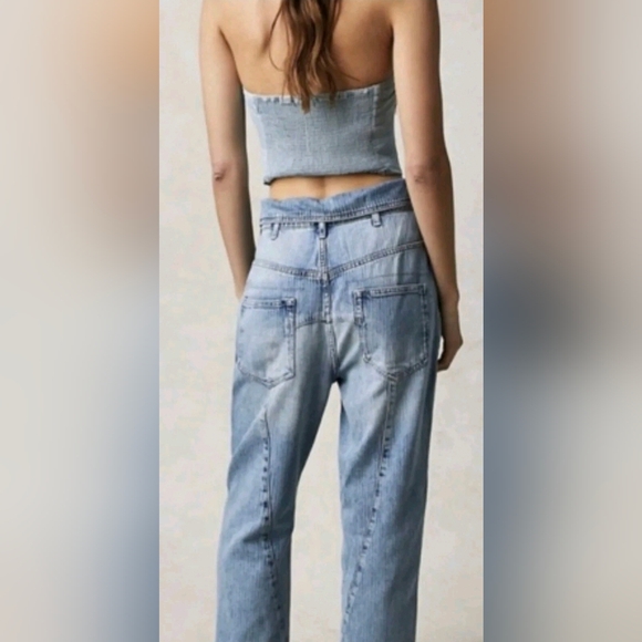 We The Free Noah Foldover Harem Jeans Railroad Stripes Paper Bag - Picture 3 of 13